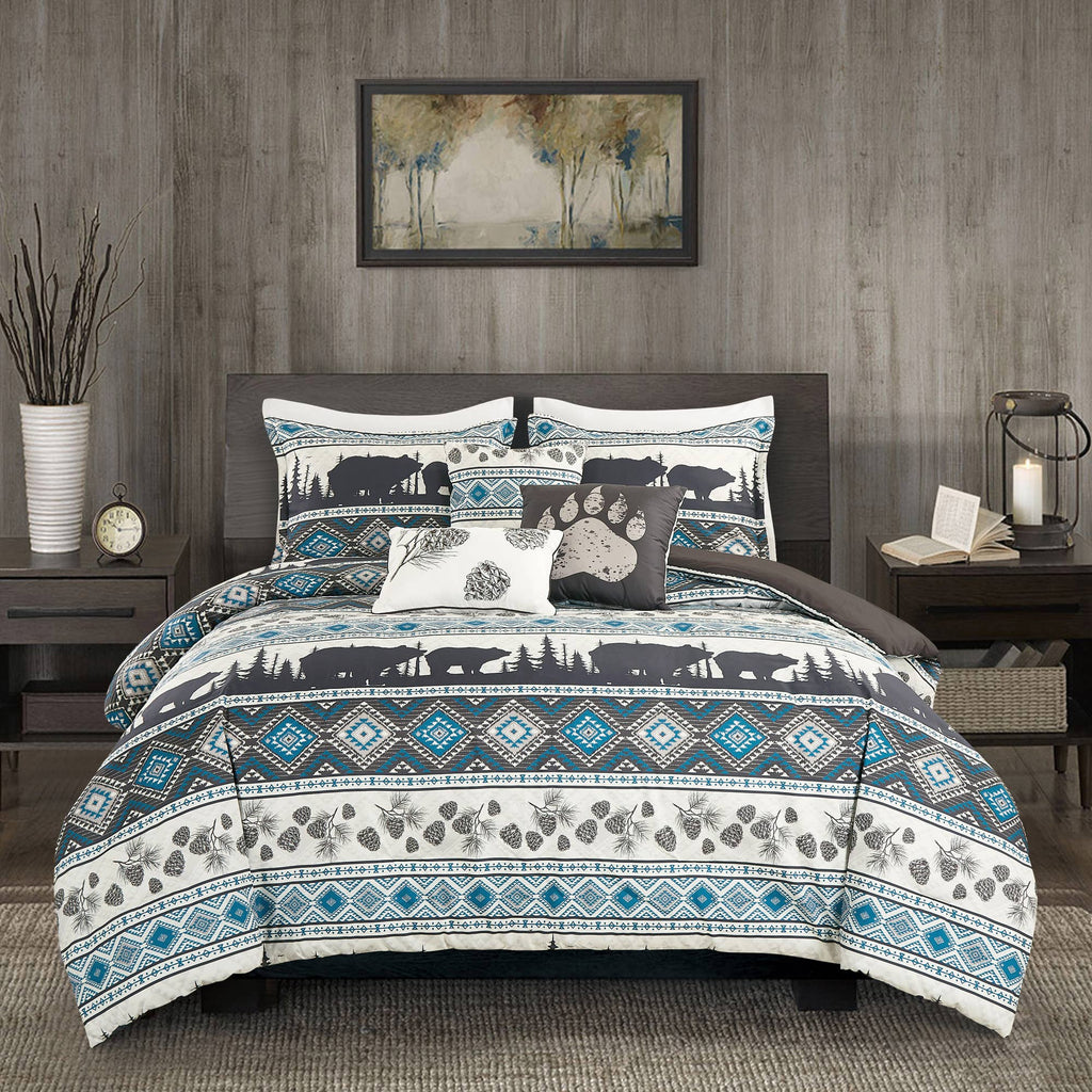 Big Bear Southwest Turquoise Aztec Comforter - 6 Piece Set