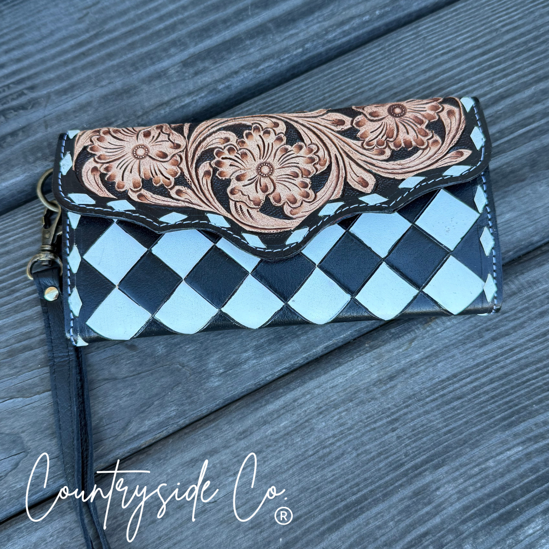 Dalton Checkered Leather Wallet Wristlet