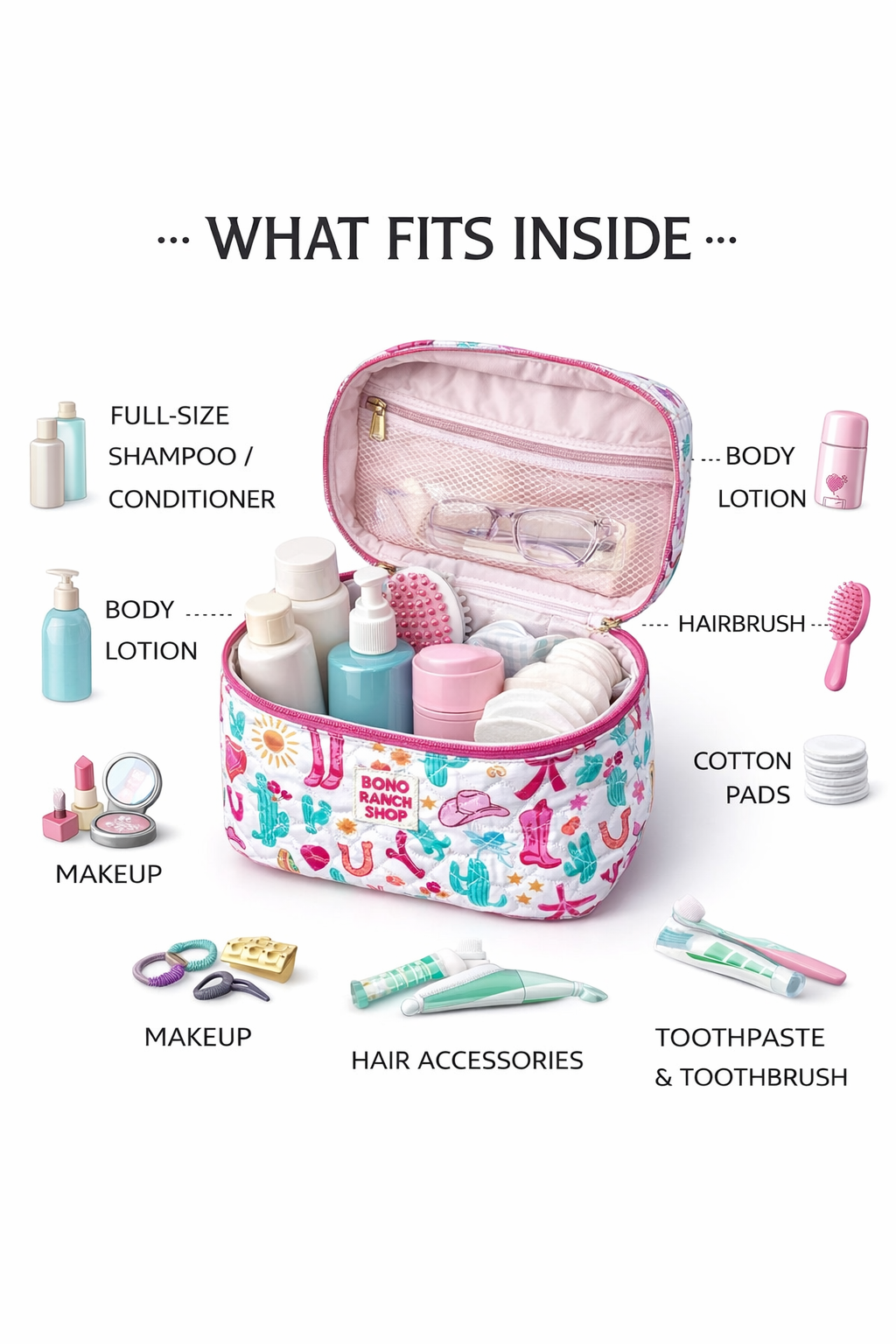 Quilted Western Makeup Bag Organizer | Cowgirl Cosmetic Bag