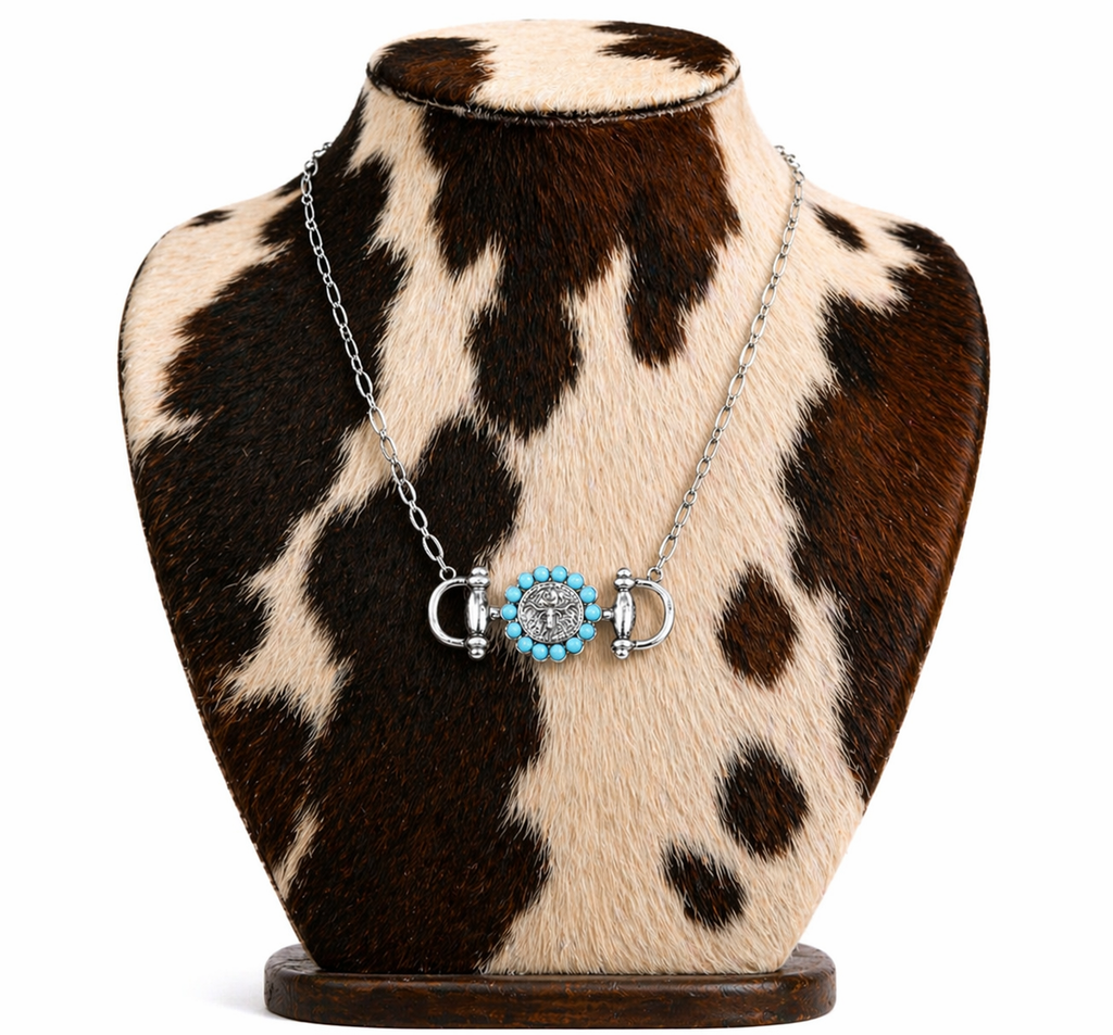 Western Style Horsebit Pendant Link Chain Steerhead Necklace