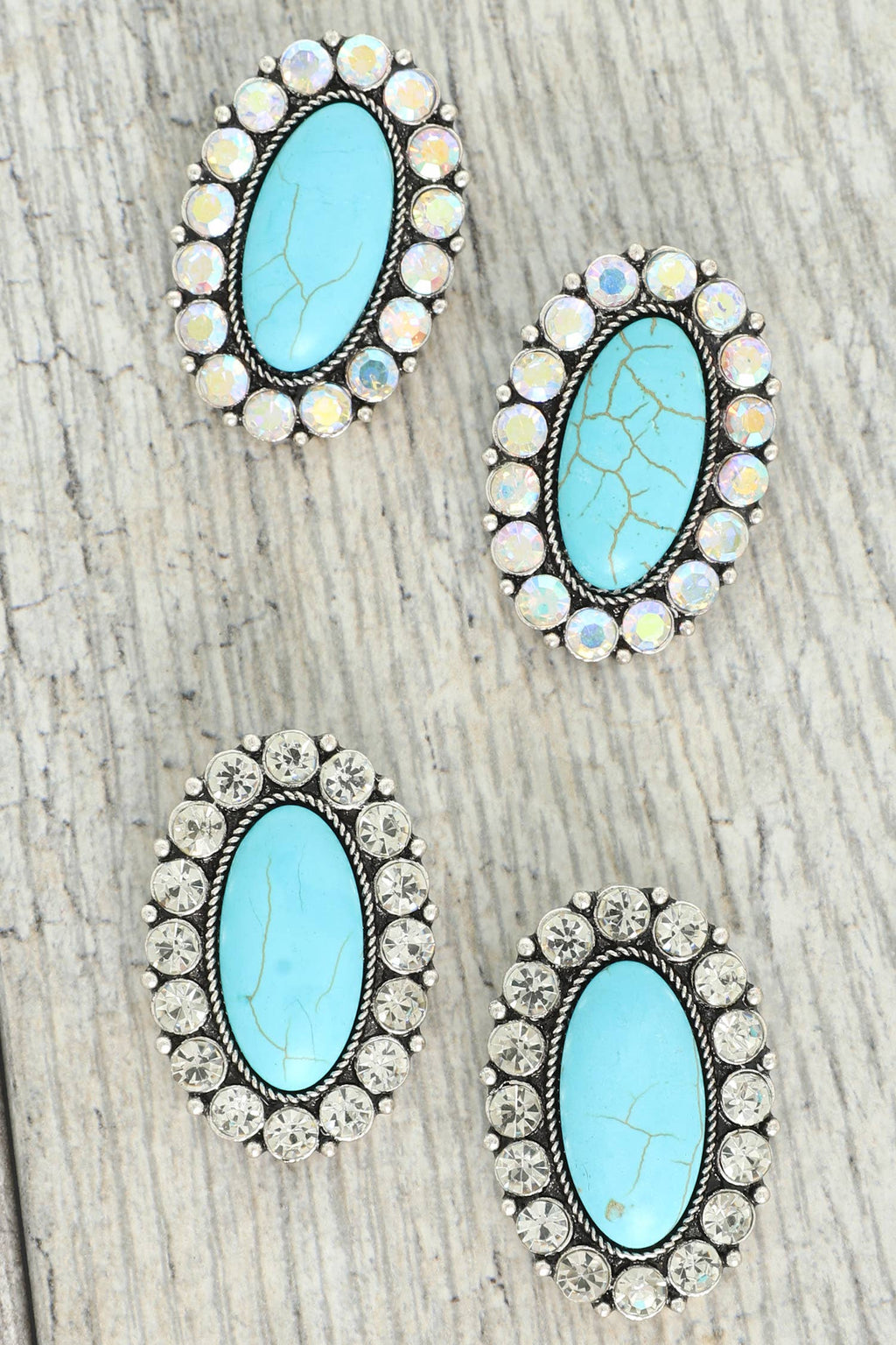 Western Crystal Turquoise Oval Post Earrings