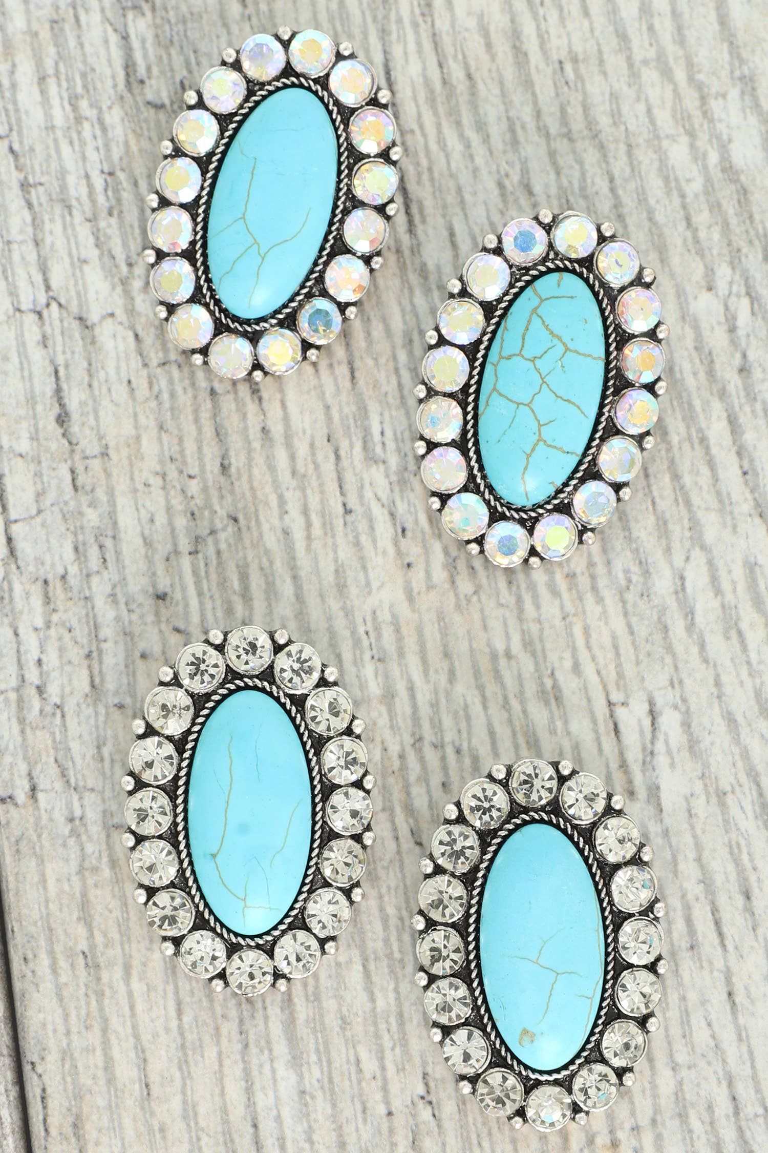 Western Crystal Turquoise Oval Post Earrings