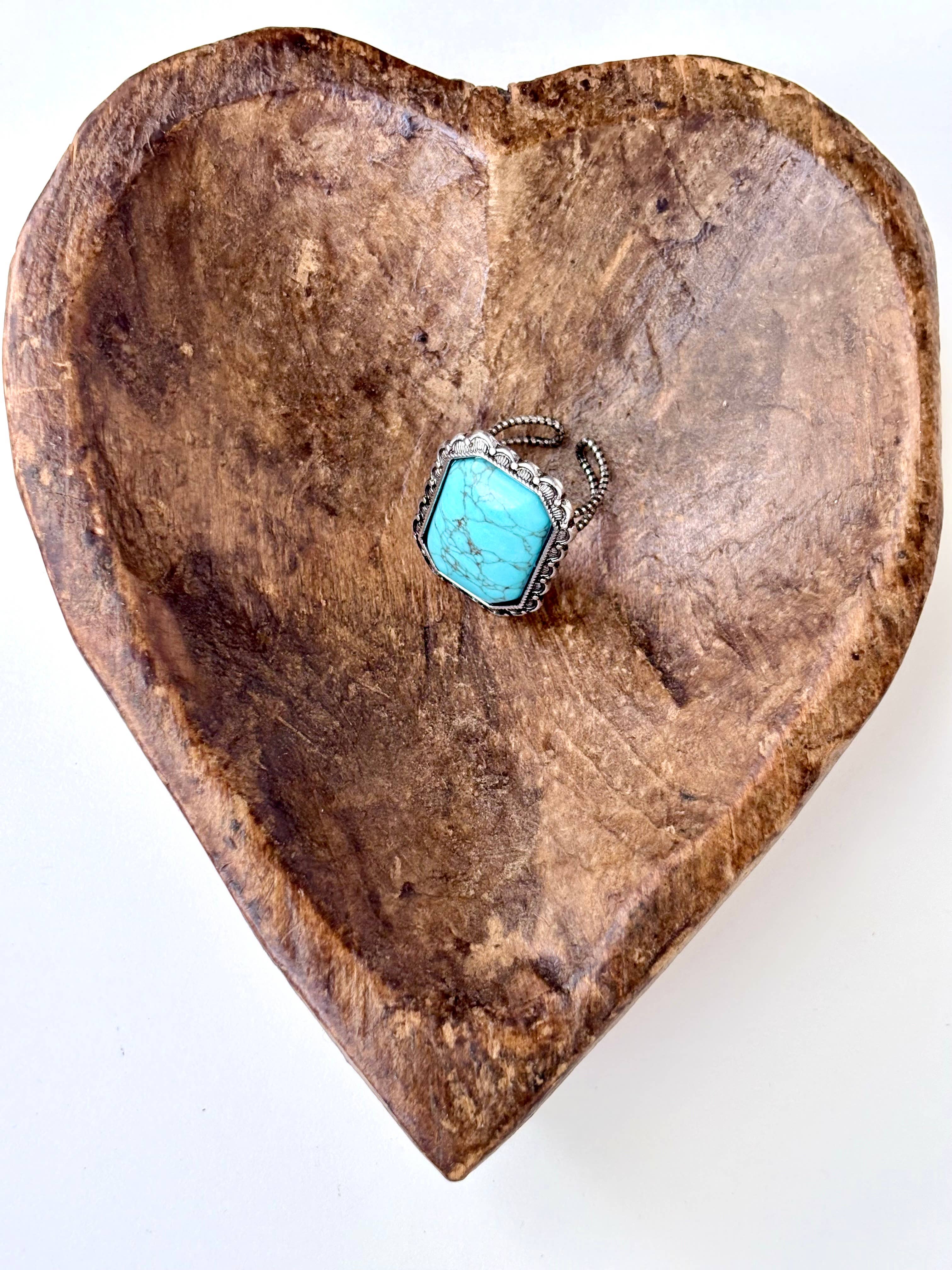 Western Style Turquoise Stone Adjustable Ring