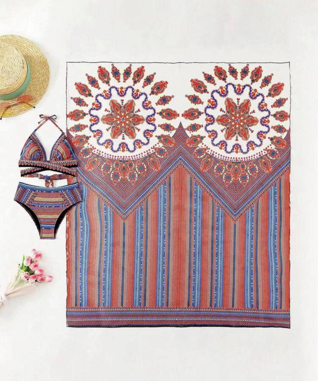 Printed Three Piece Swimsuit Phi Sand Beach Swimsuit Bikini