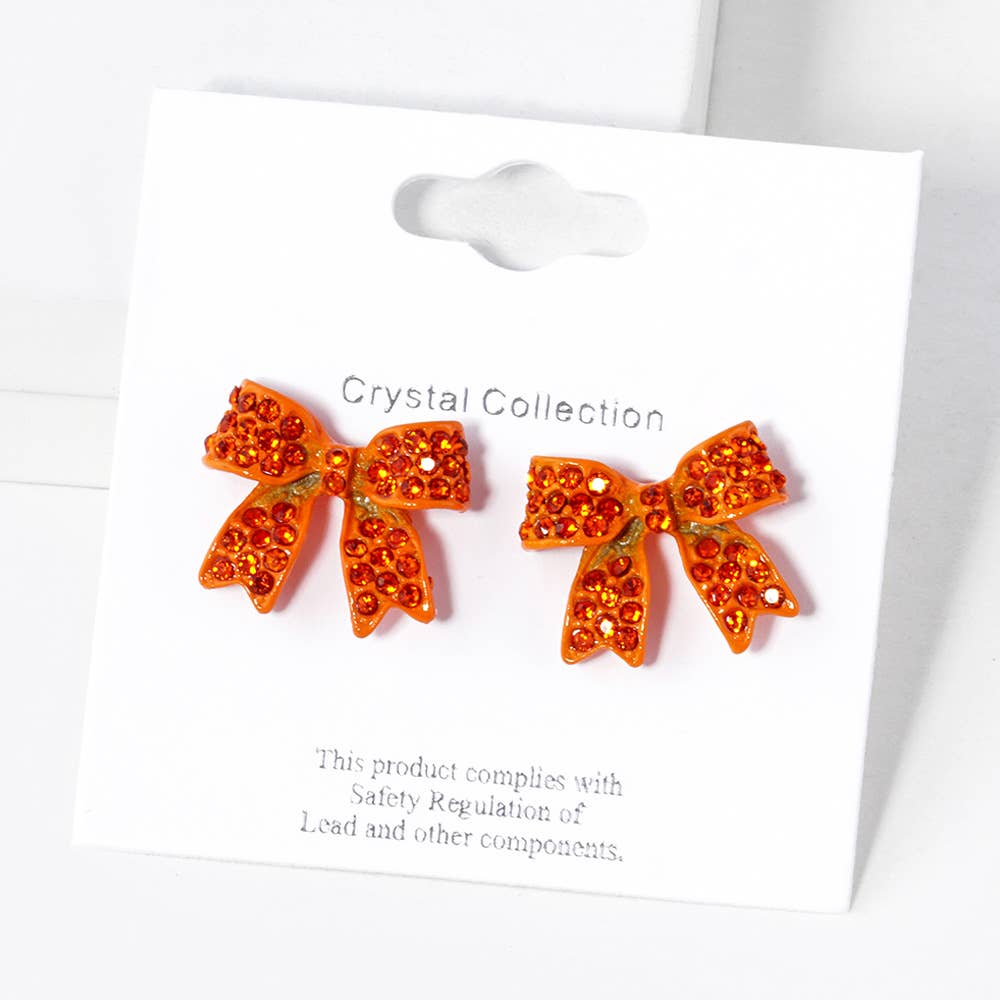 Crystal Rhinestone Pave Bow Stud Earrings