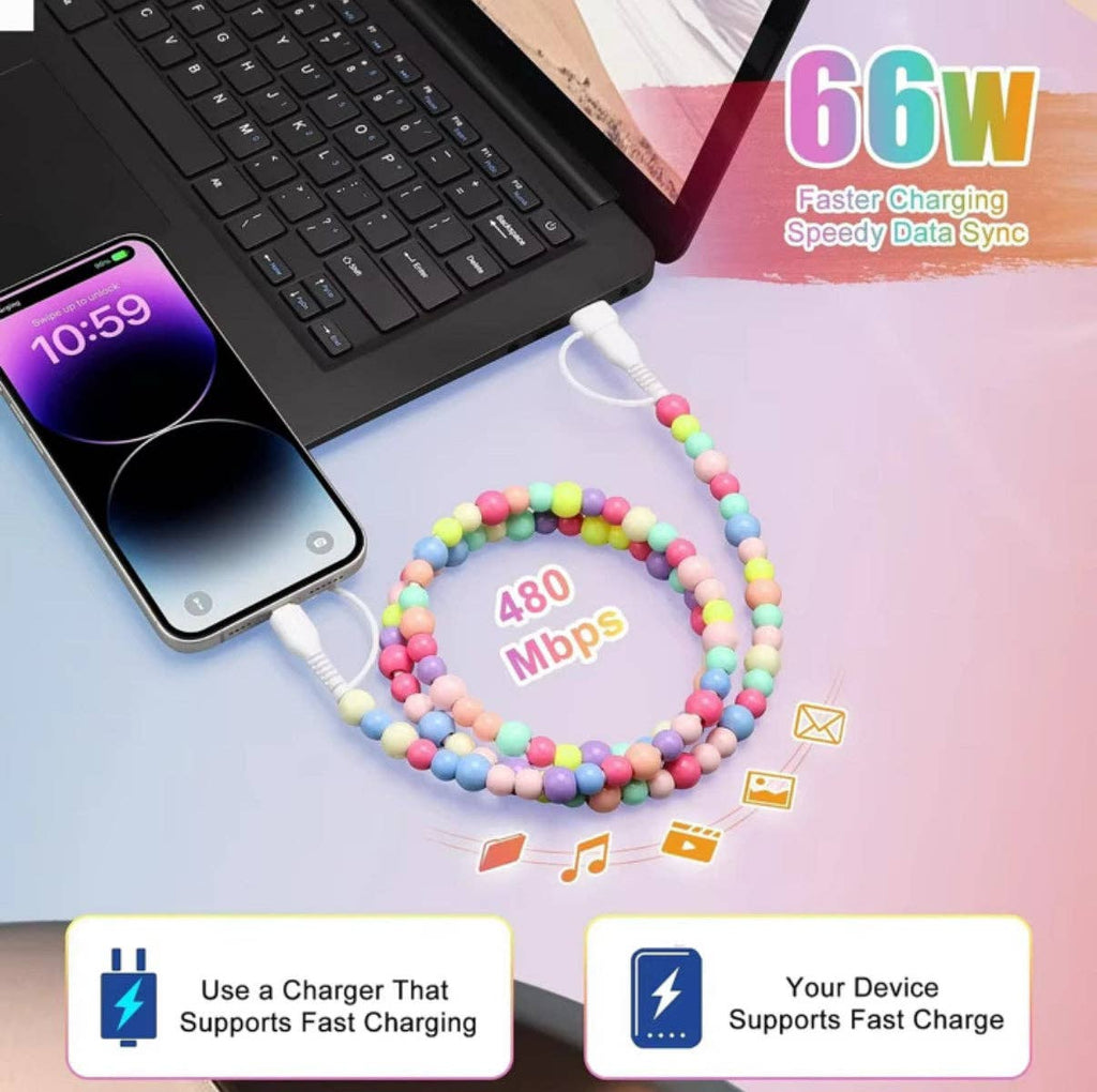 Clear Multicolor Beaded 4-IN-1 Charging Cable
