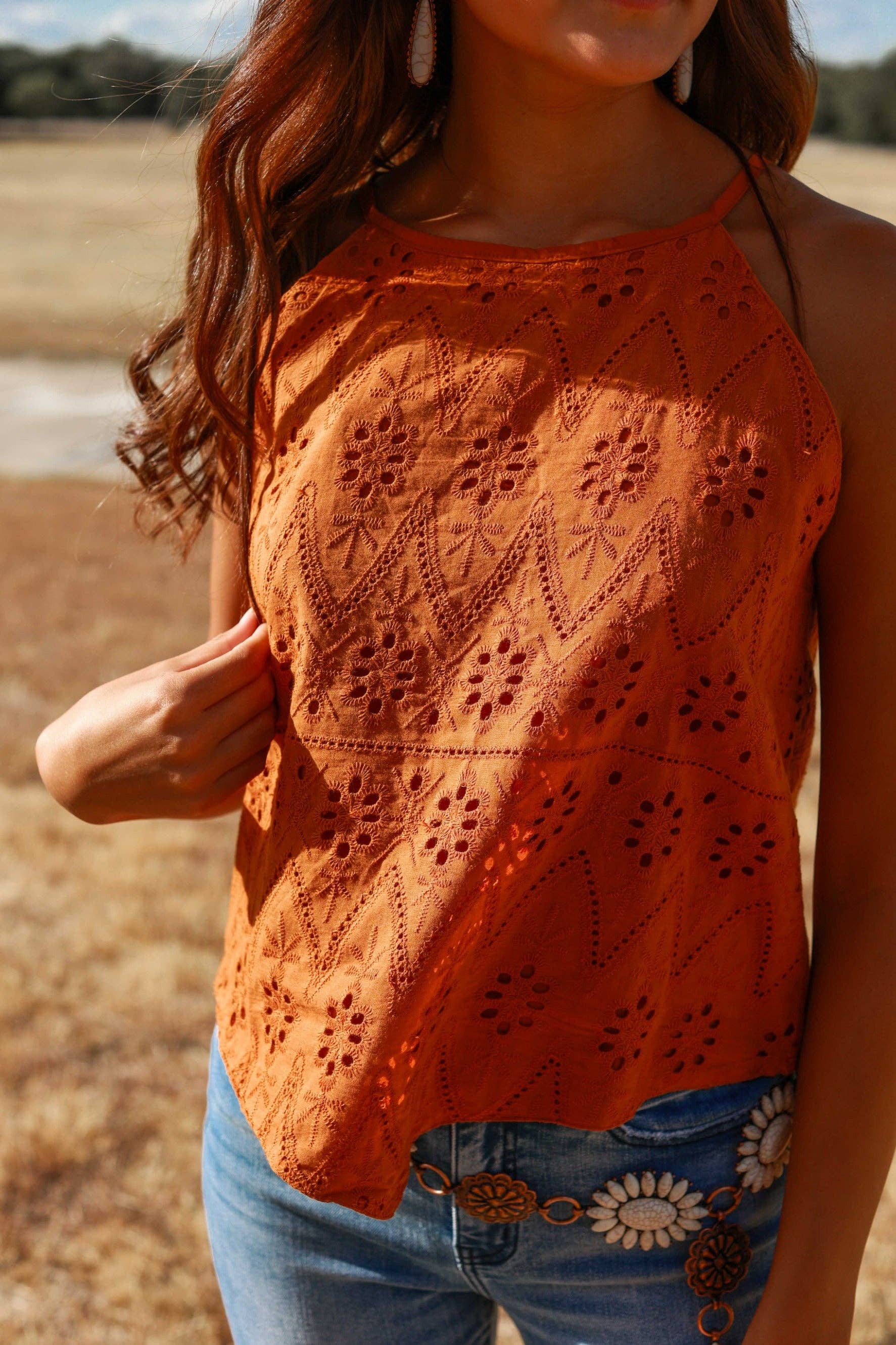 Try and Impress rust eyelet top
