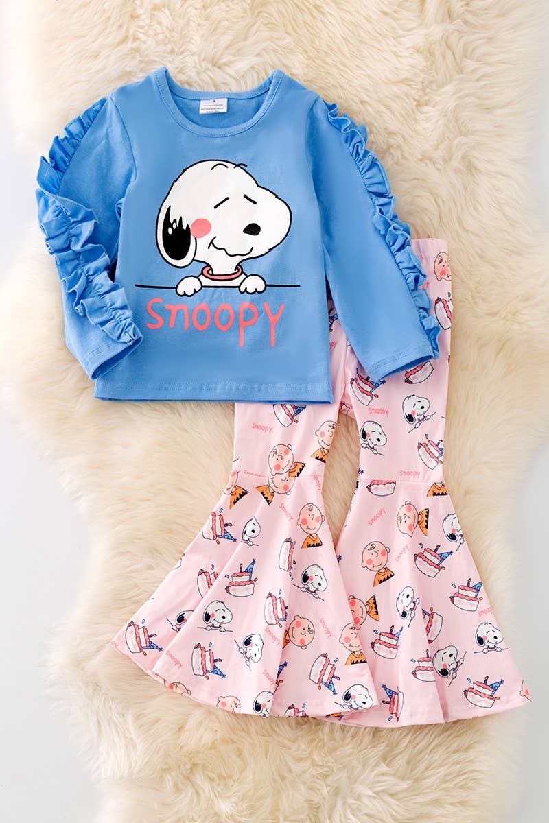 Snoop, blue ruffle detail sleeve top & matchinG.