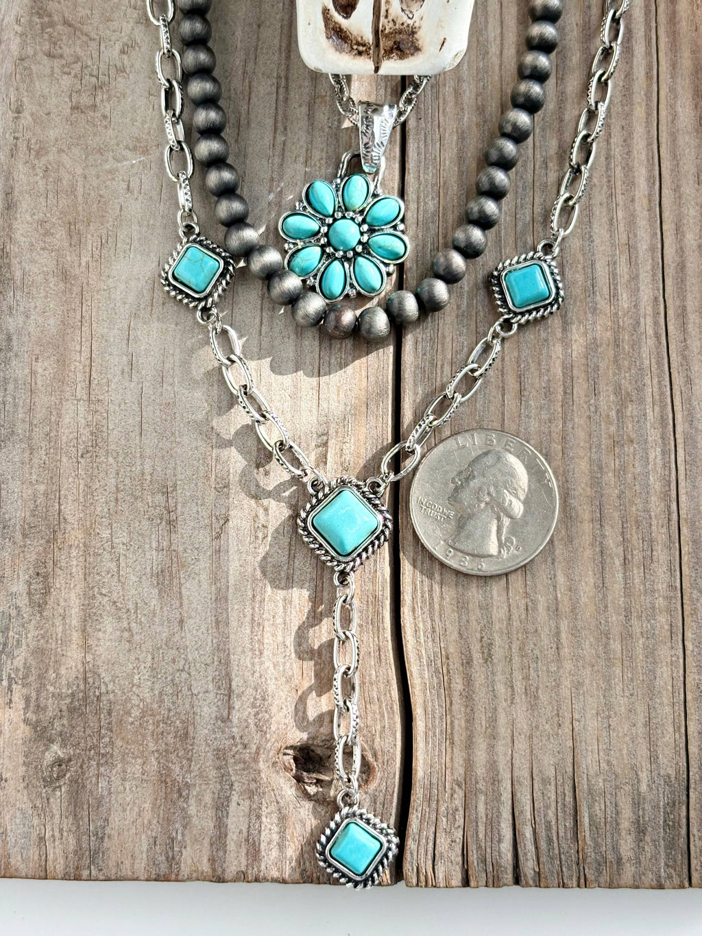 3pc Western Style Pendant & Navajo Pearl Necklace Set