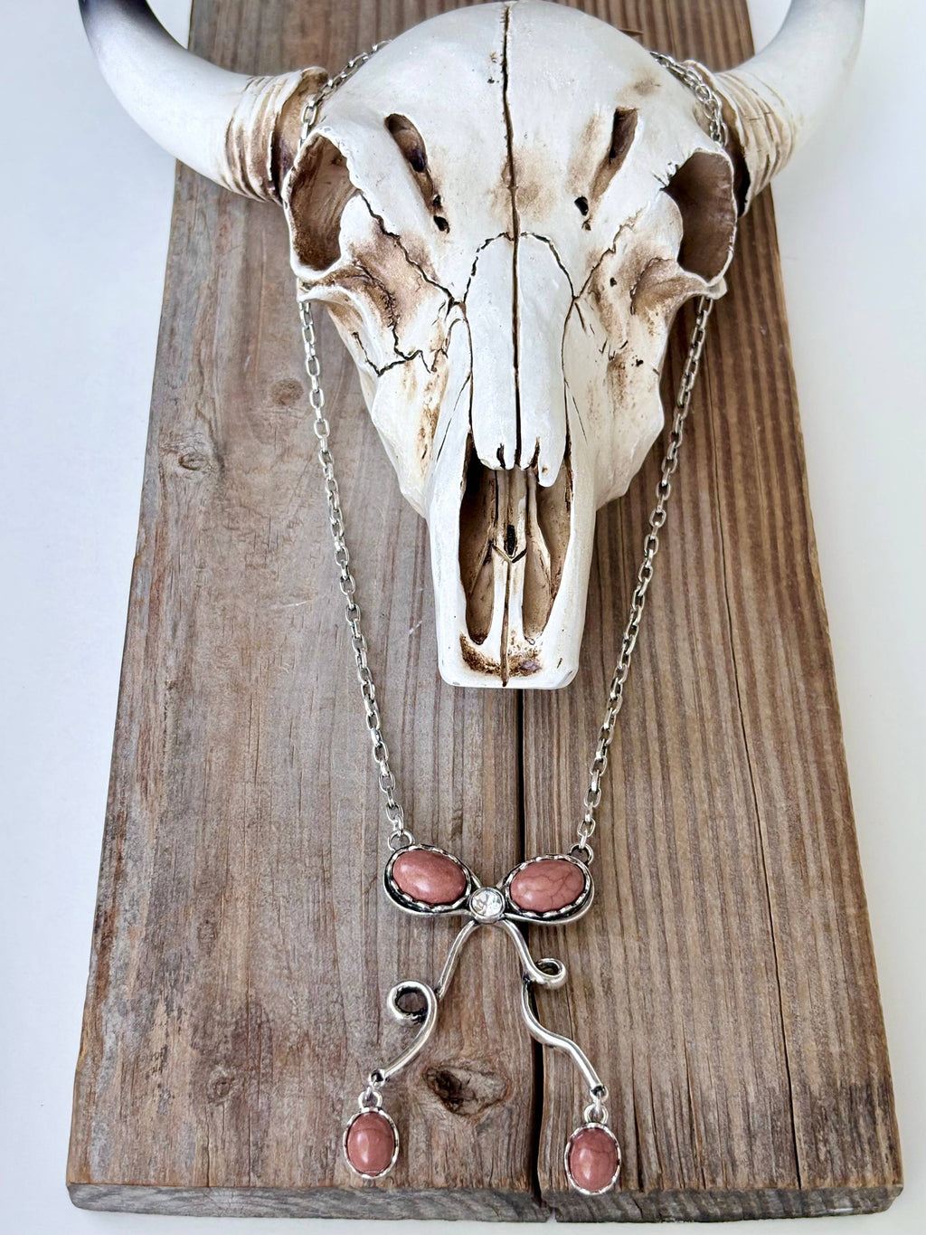 Western Style Turquoise Stone Coquette Bow Pendant Necklace