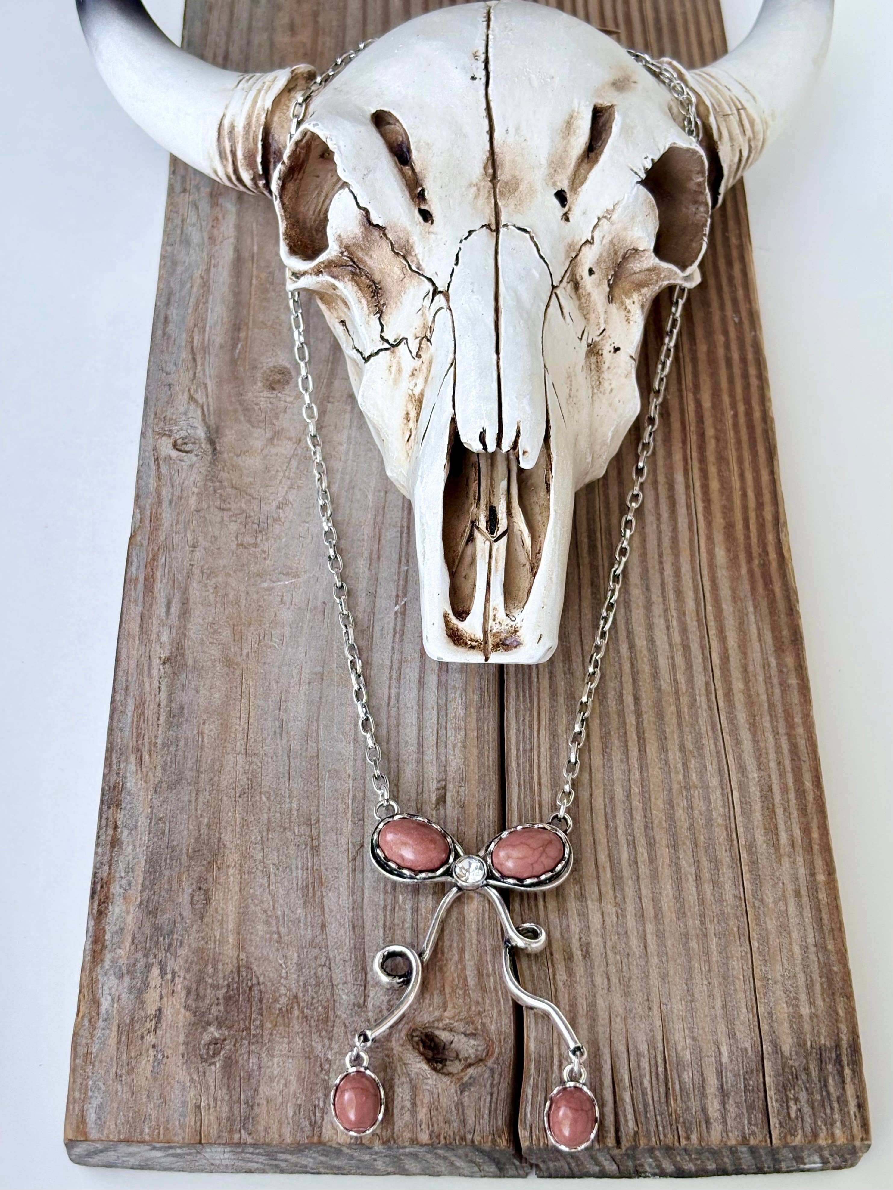 Western Style Turquoise Stone Coquette Bow Pendant Necklace