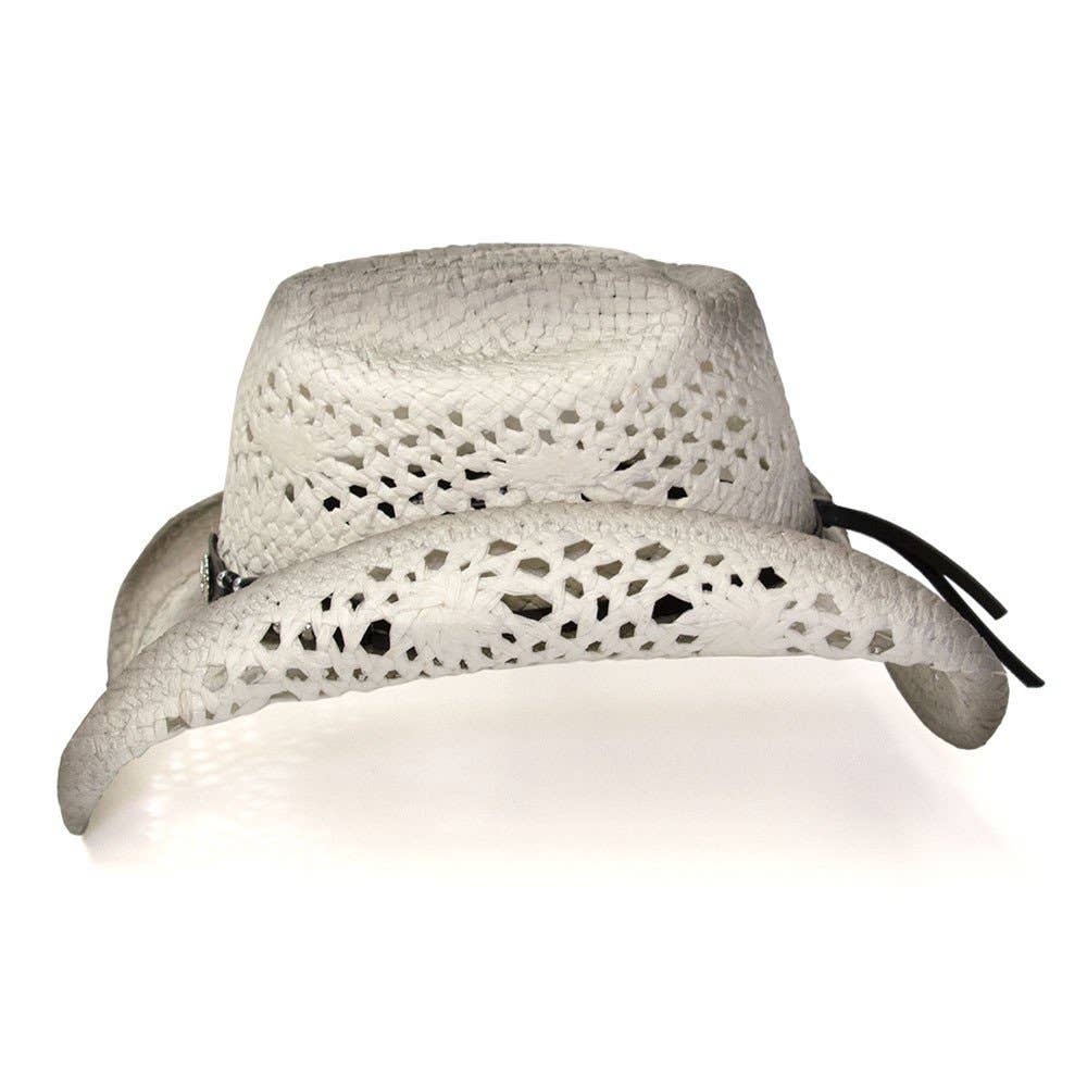 White & Gray Straw Western Hat