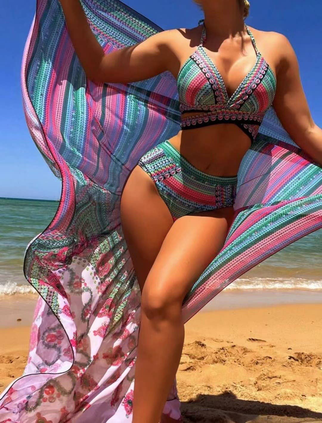 Printed Three Piece Swimsuit Phi Sand Beach Swimsuit Bikini