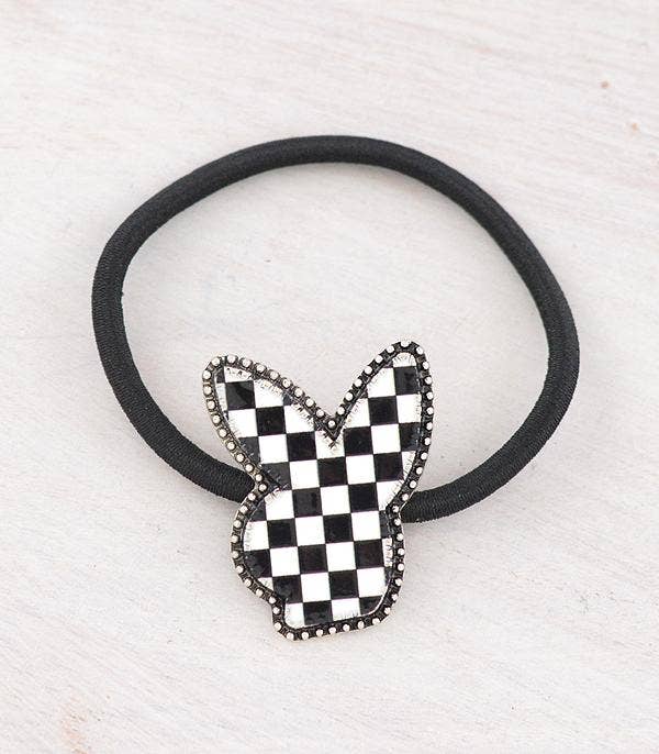 Checkered Bunny Ponytail Hair Tie