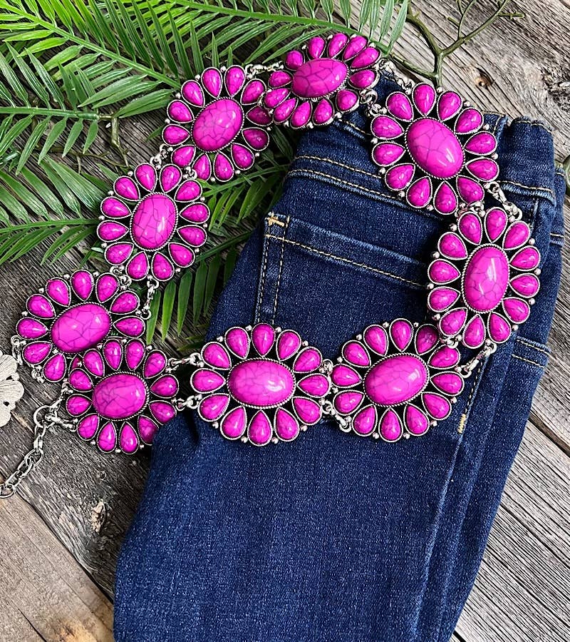 MAGENTA MARBLE PATTERN CONCHO BELT . (32"LONG)