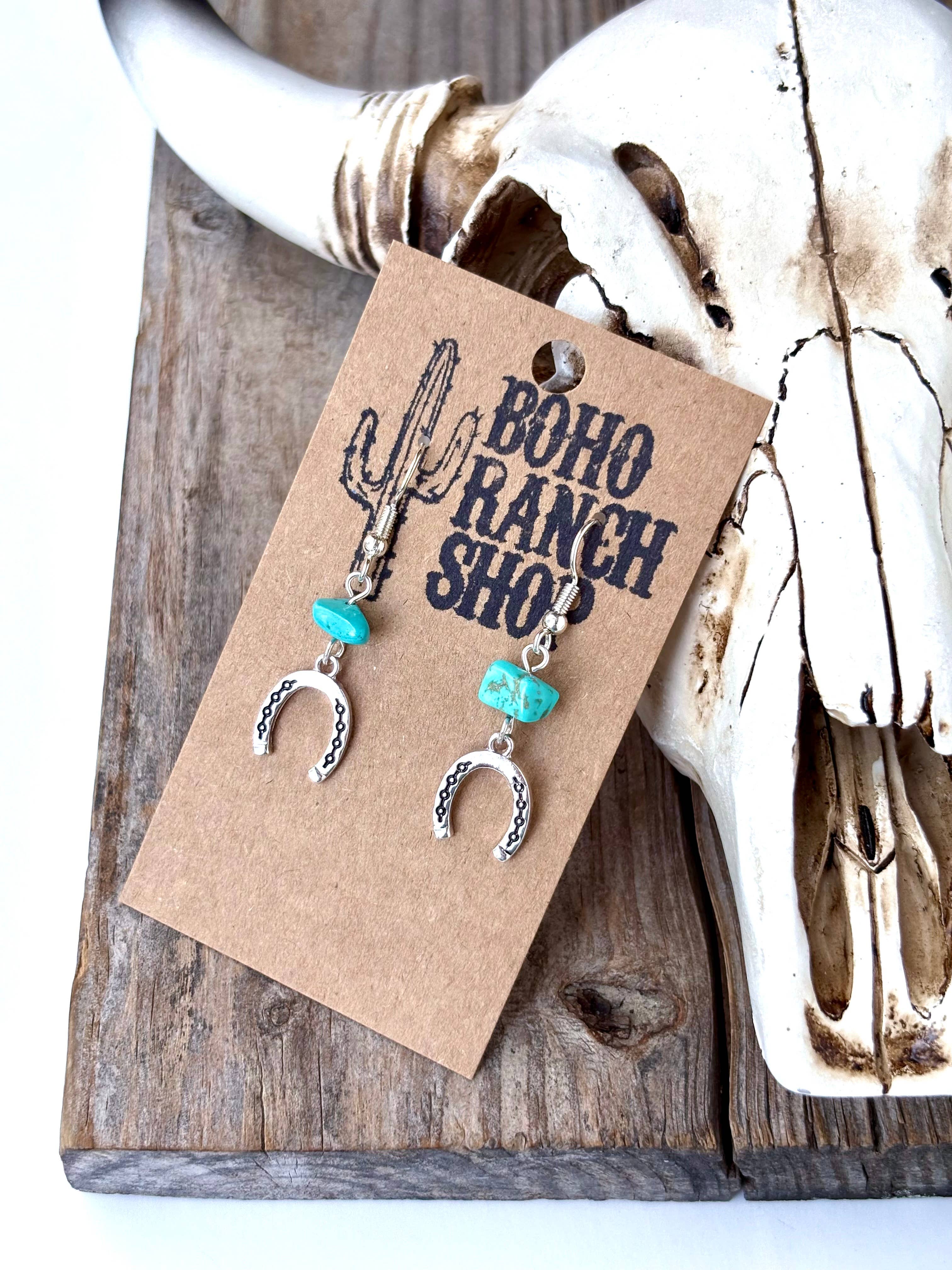 Western Style Turquoise Stone Dangle Earrings