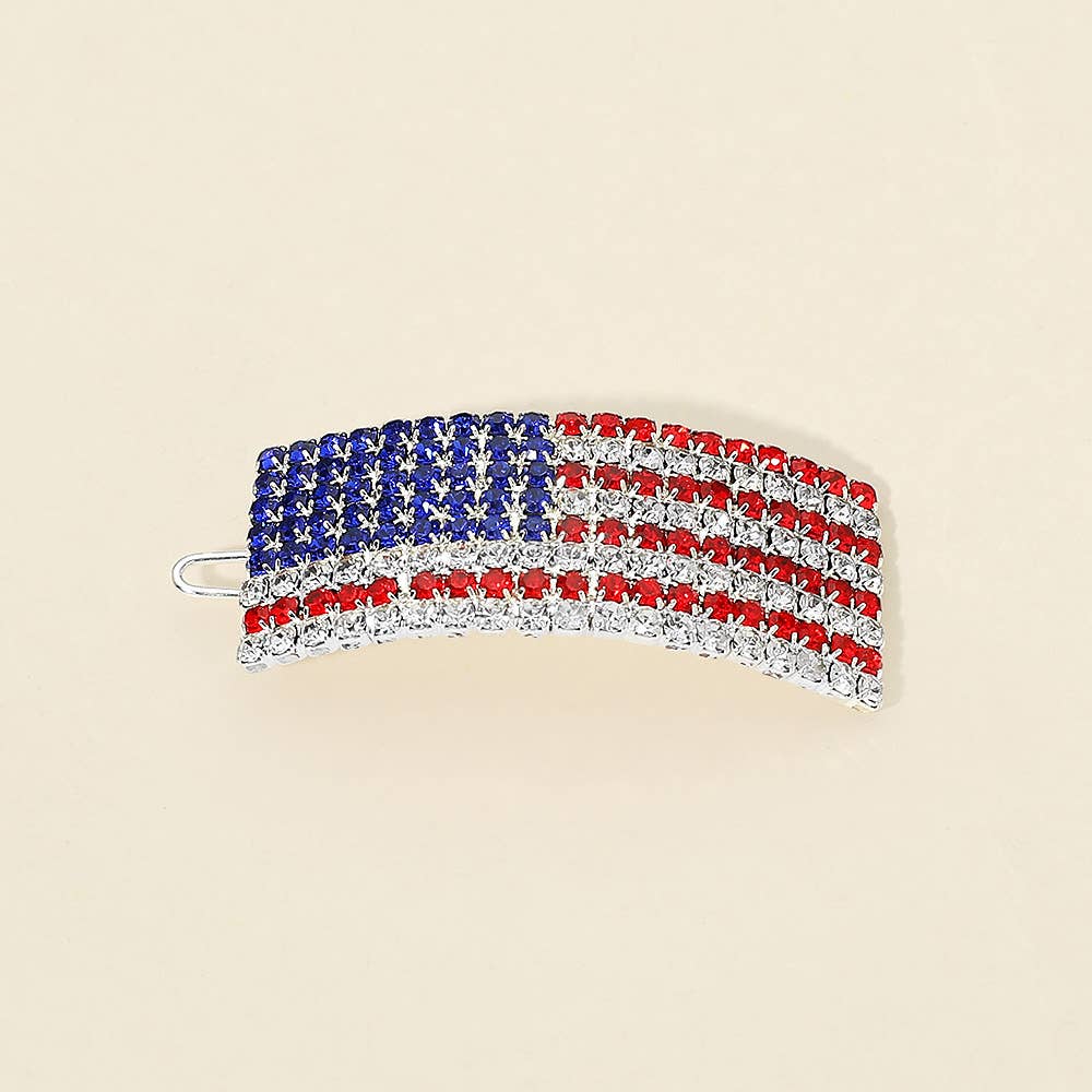 Rhinestone Patriotic American USA Flag Hair Clip