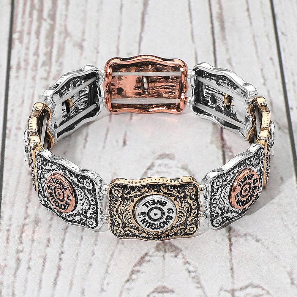 Western Shotgun Shell Embossed Vintage Stretch Bracelet