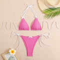 Check Bow Sexy Split Bikini Swimsuit
