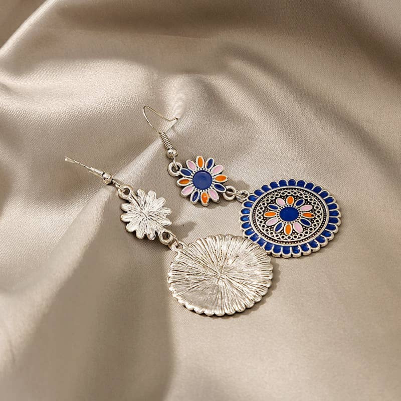 Bohemian - Style Floral Disc Dangle Earrings