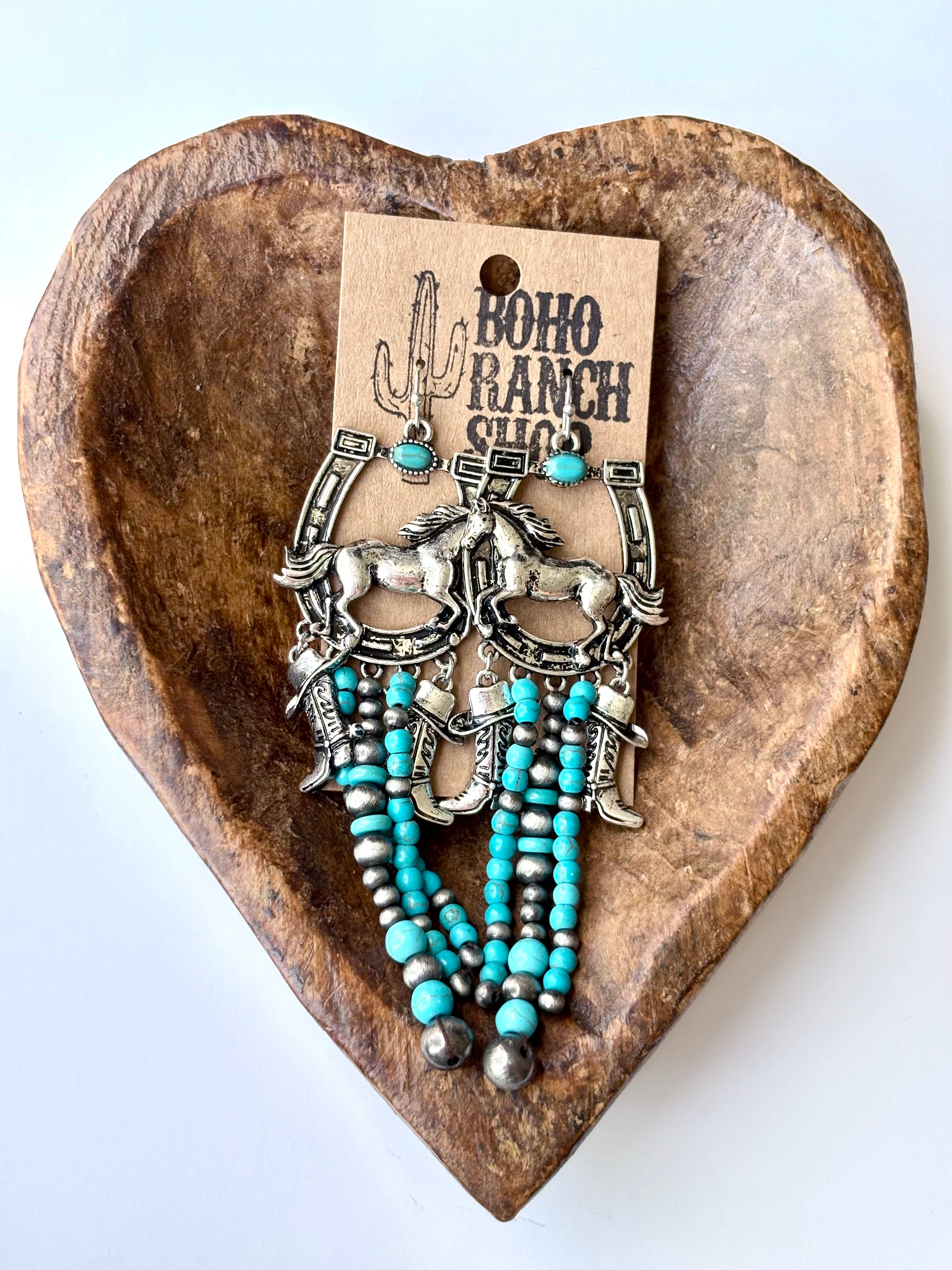 Western Statement Horseshoe Stone Dangle Drop Earrings