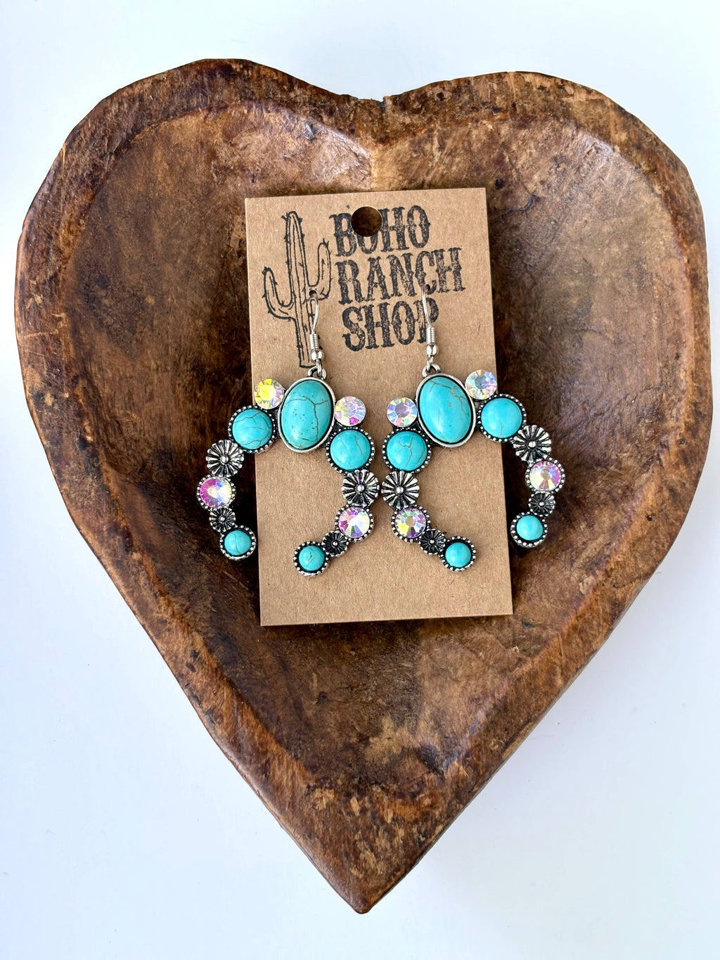 Western Squash Blossom Turquoise Stone Drop Earrings