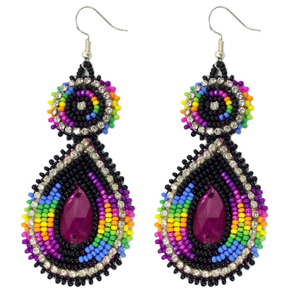 Handmade Teardrop Czech Seed Bead Earrings - 3.5 inches long