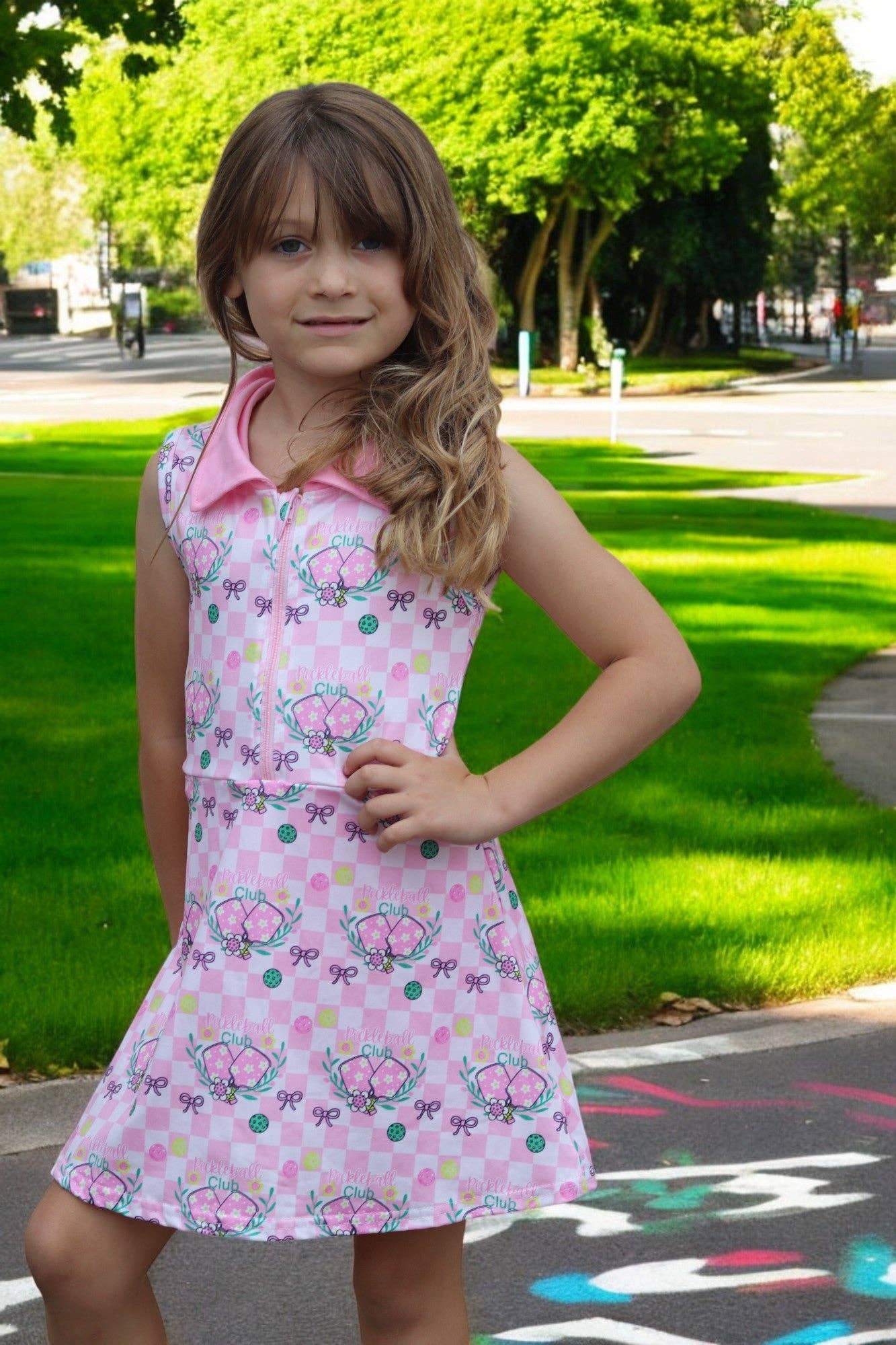Pickleball girls tennis dress with under shorts.