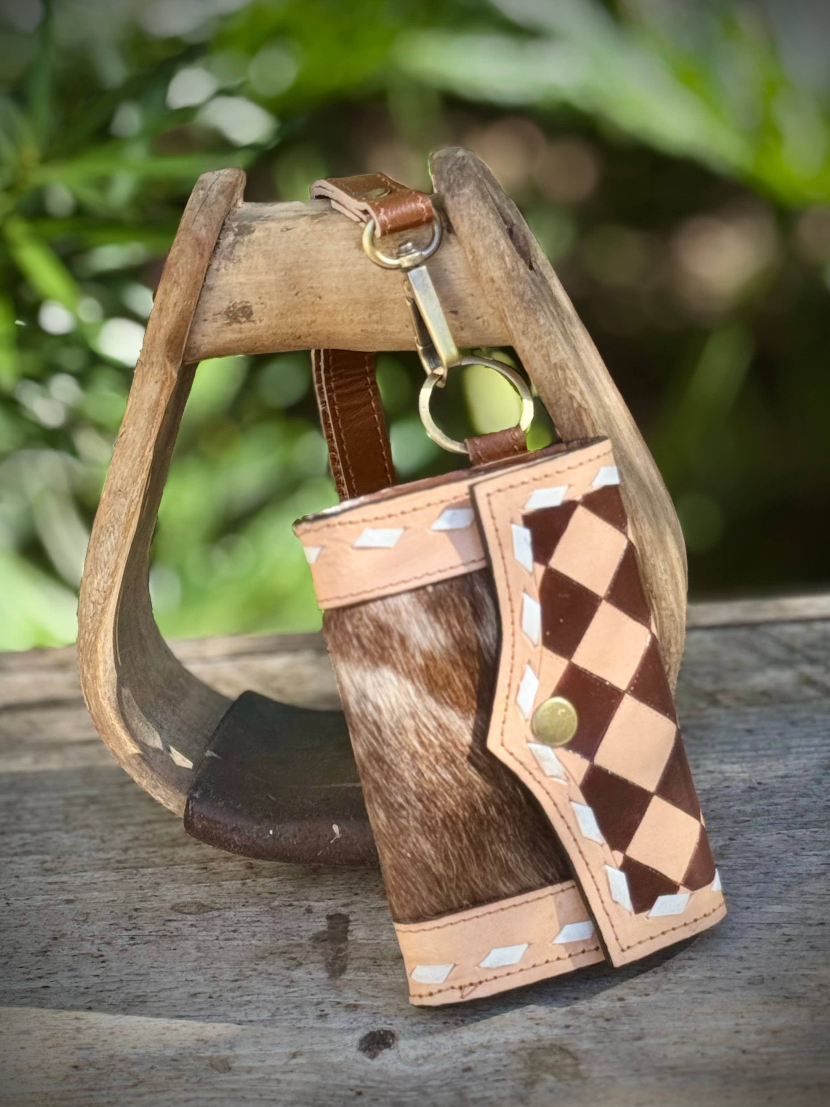 Cowhide Leather Checkered Wallet Wristlet Card Holder 