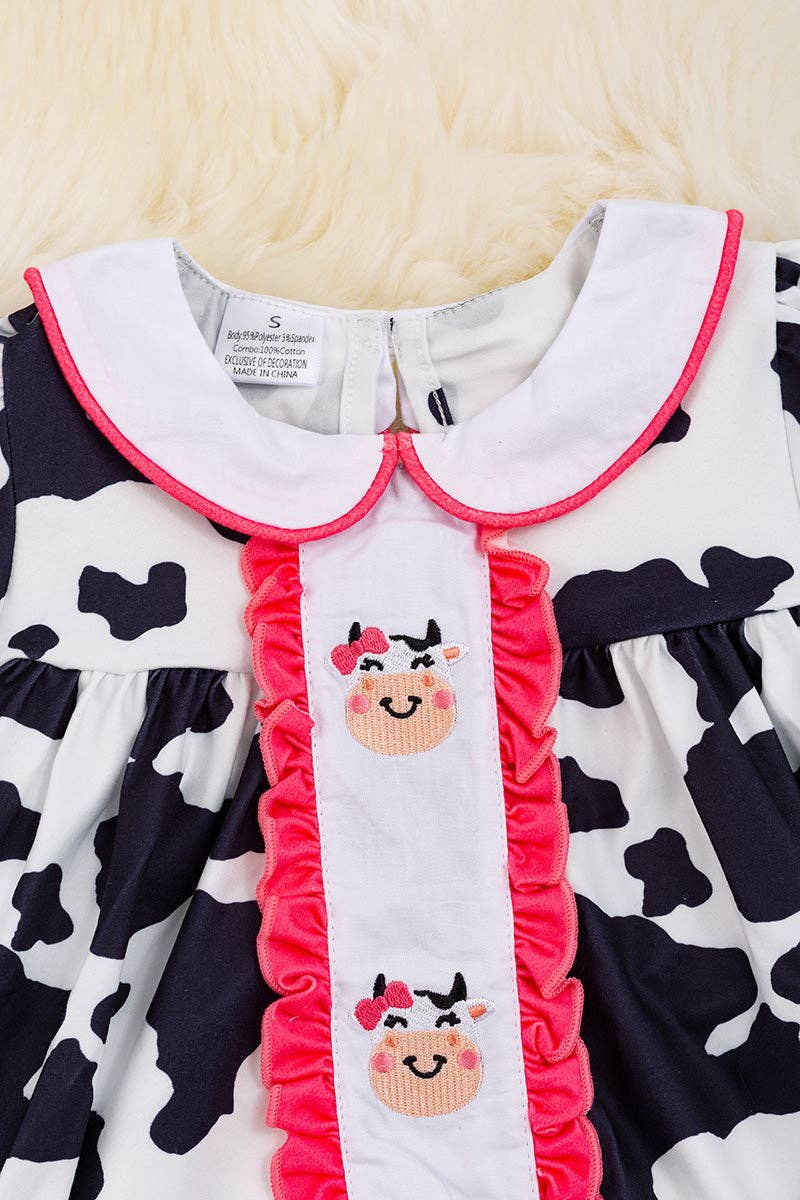 🐮Cow spotted dress with embroidered cows & fuchsia trim🐮