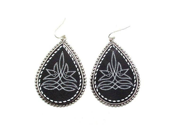 Western Bluebell Boot Stitch Teardrop Earring