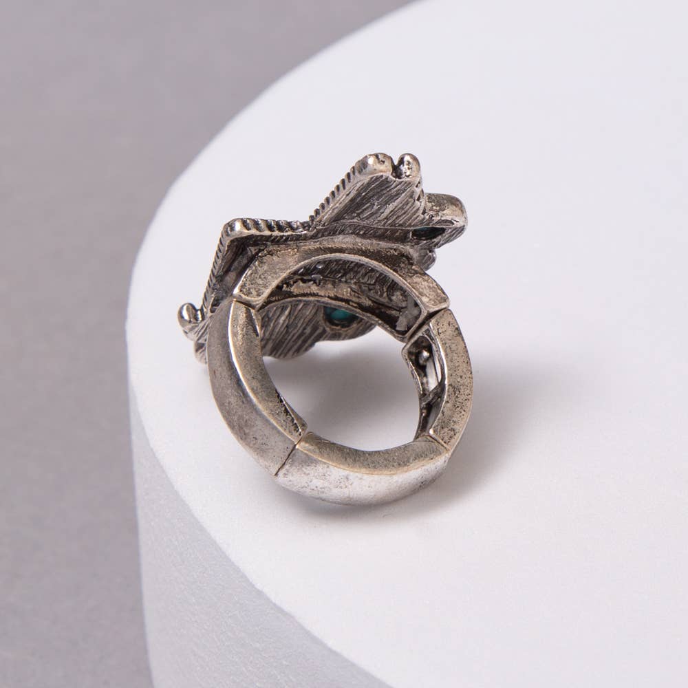 Western Checker Flag Turquoise Embellished Lightning Ring