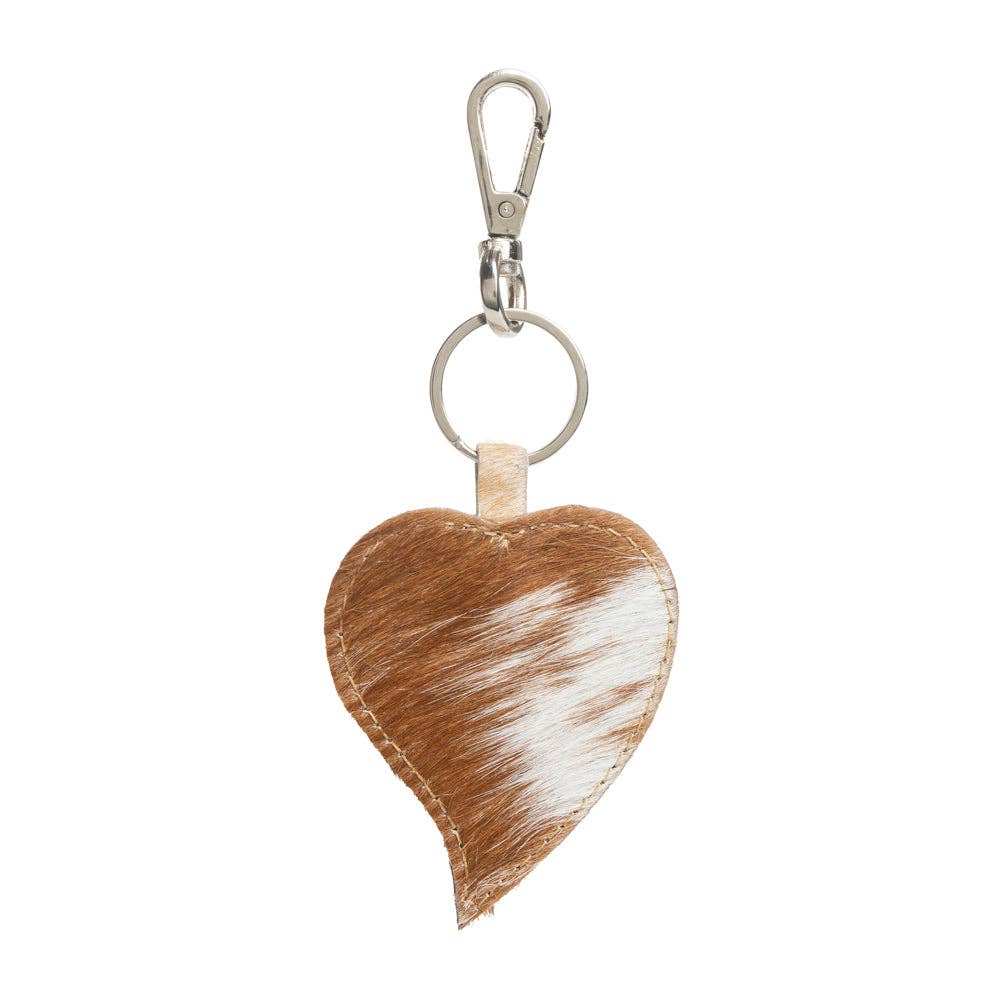 Heart’s Love Caramel Cowhide Key Fob – Turquoise Accent Western Leather Charm