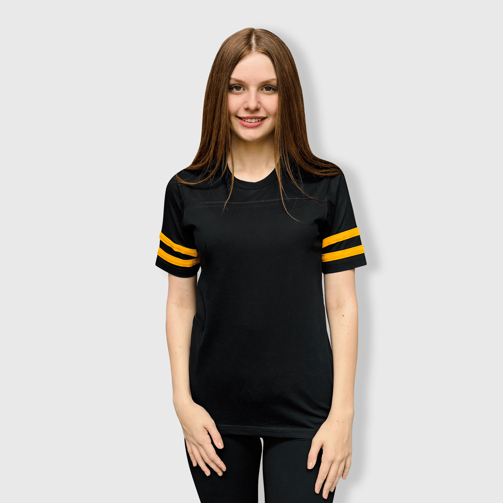2 Stripes Jersey T-Shirt - Black and Gold