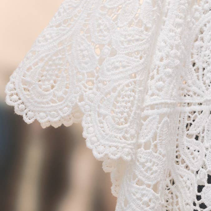 Bohemia Crochet Lace bell flare sleeve tee top cover up