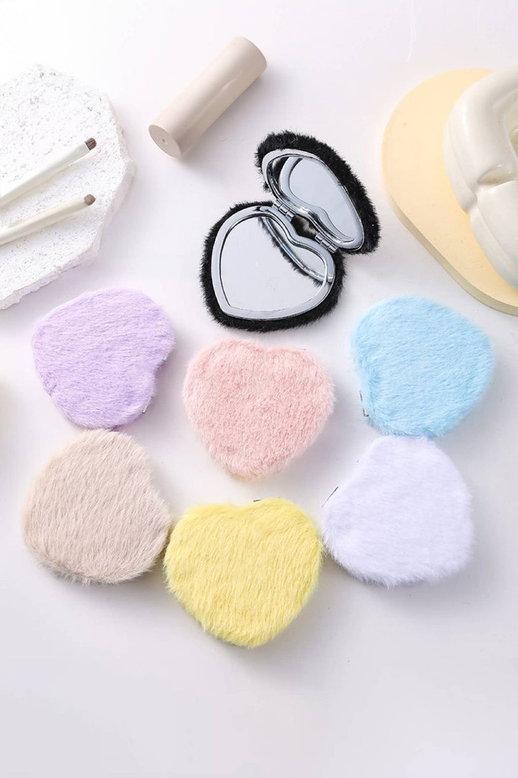 Shape Double Sides Fluffy Cute Mini Cosmetic Mirror