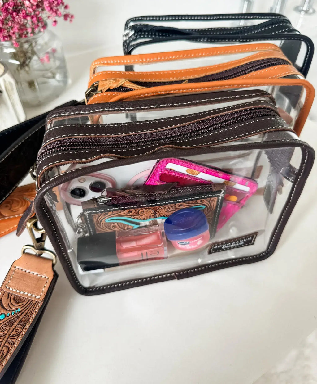 DARLA CLEAR WRISTLET | transparent western purse - game day - clear wristlet with personal items inside.