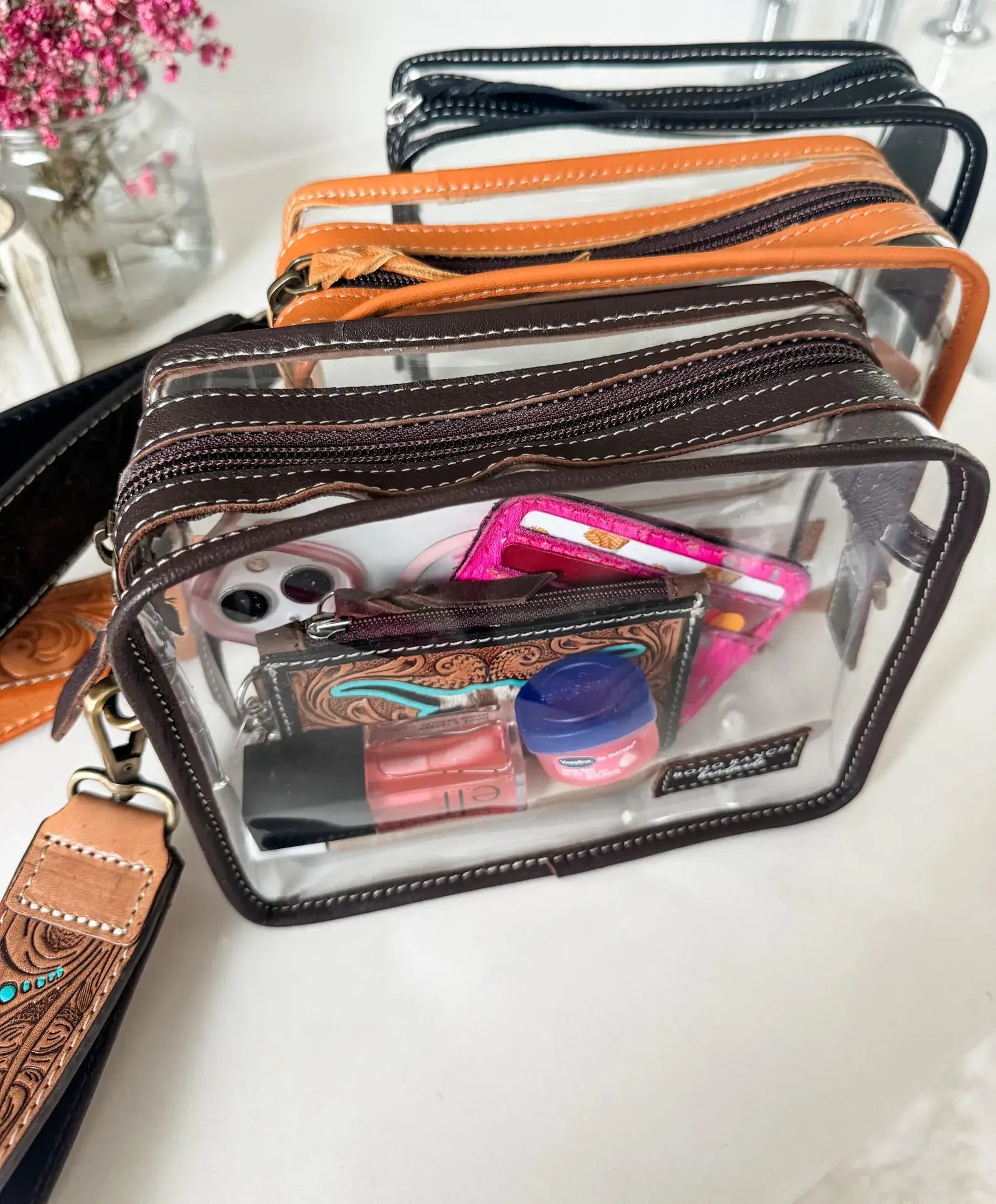 DARLA CLEAR WRISTLET | transparent western purse - game day - clear wristlet with personal items inside.