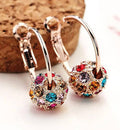 Colorful Crystal Ball Earrings with Gold Hoops