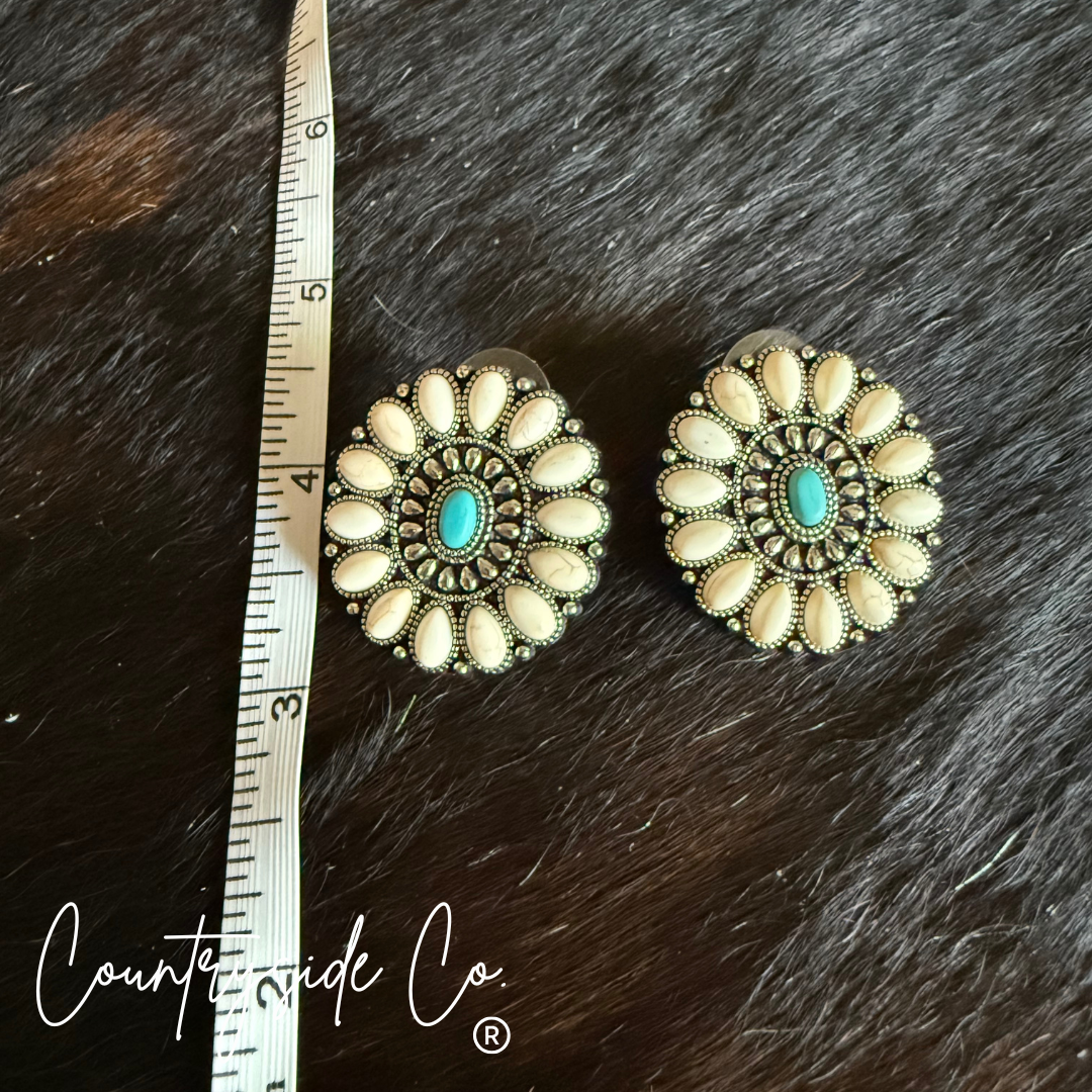 Natural White Stone & Turquoise Earrings