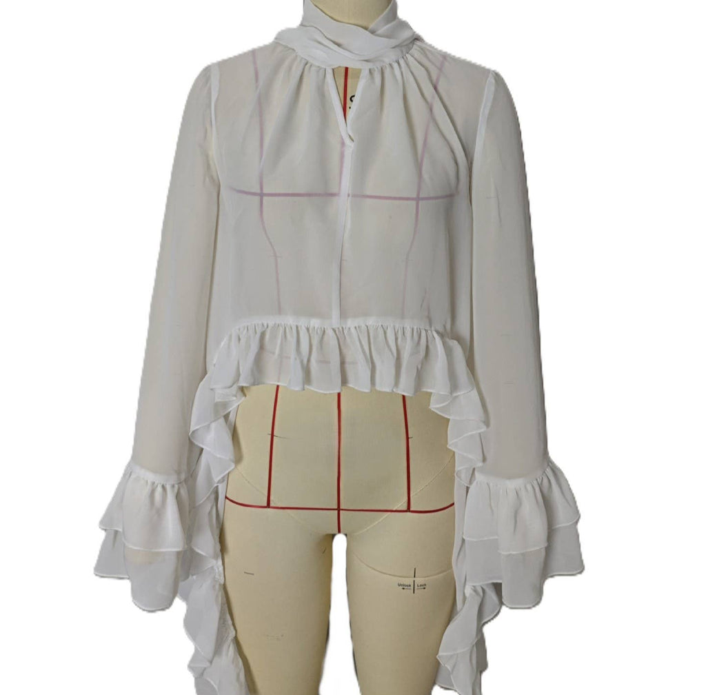 Sexy Halter Neck Sheer Ruffle Blouse