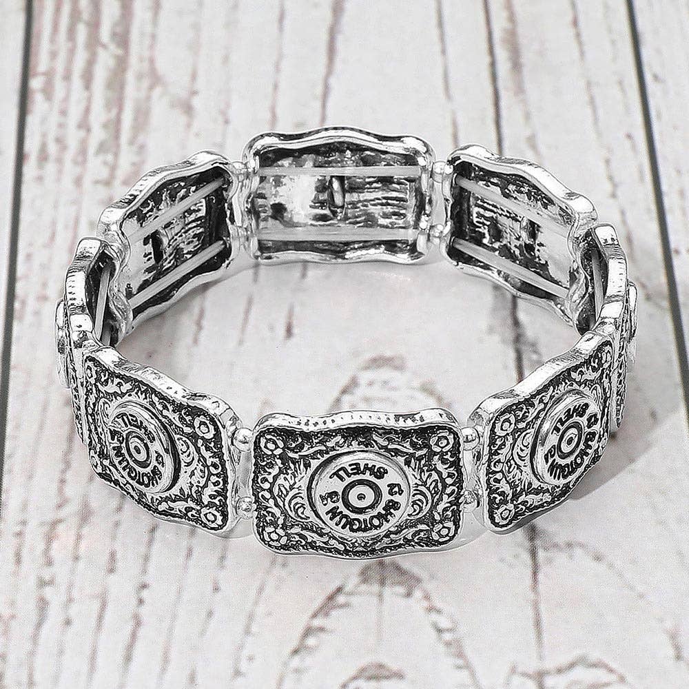 Western Shotgun Shell Embossed Vintage Stretch Bracelet