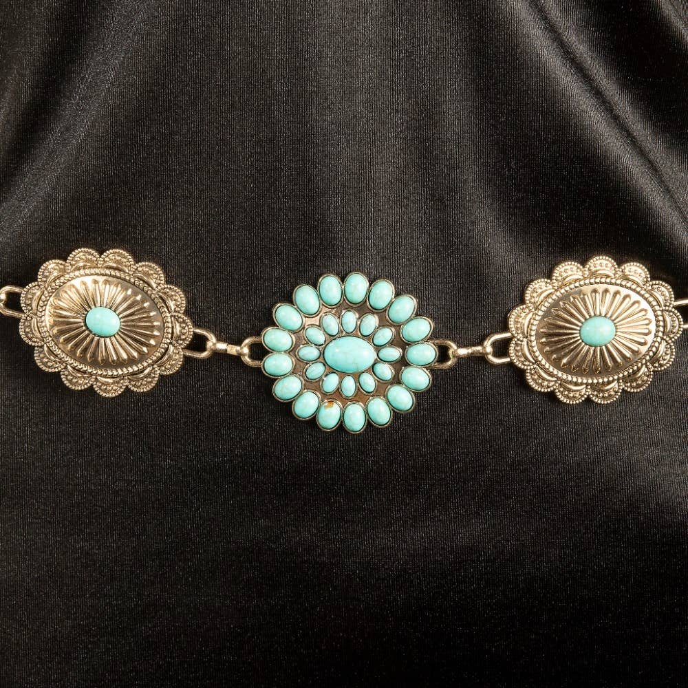 Abstract Oval Western Turquoise Concho Chain Belt
