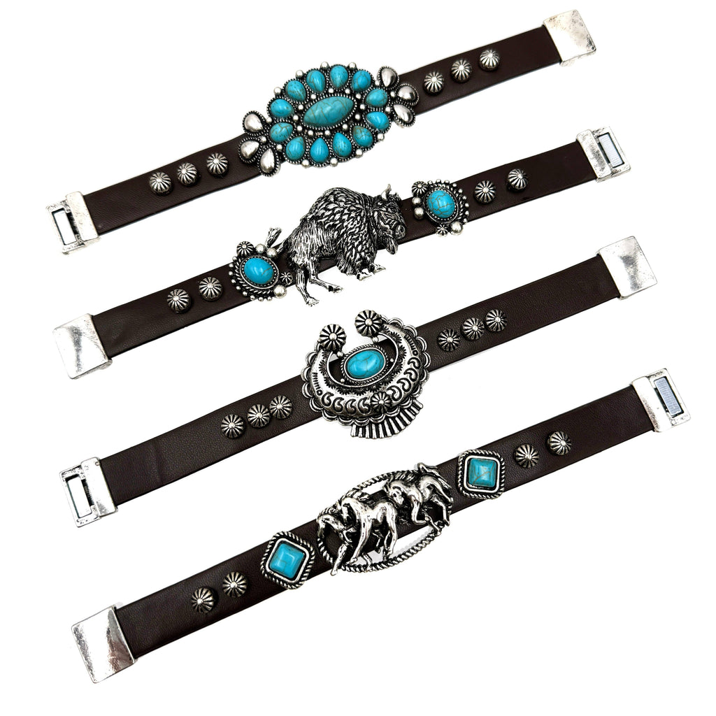 Flower Concho Turquoise Stud Leather Band Bracelet