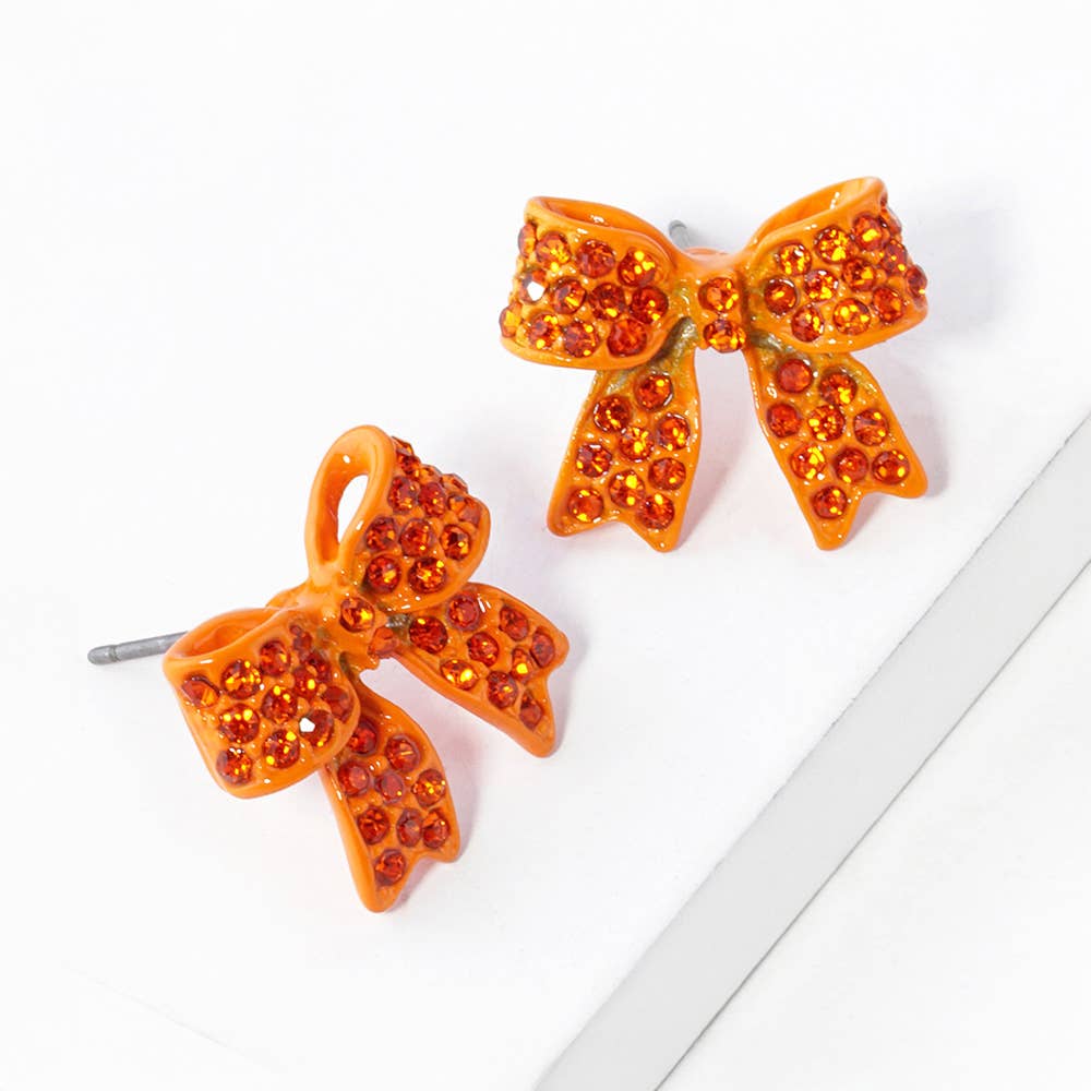 Crystal Rhinestone Pave Bow Stud Earrings