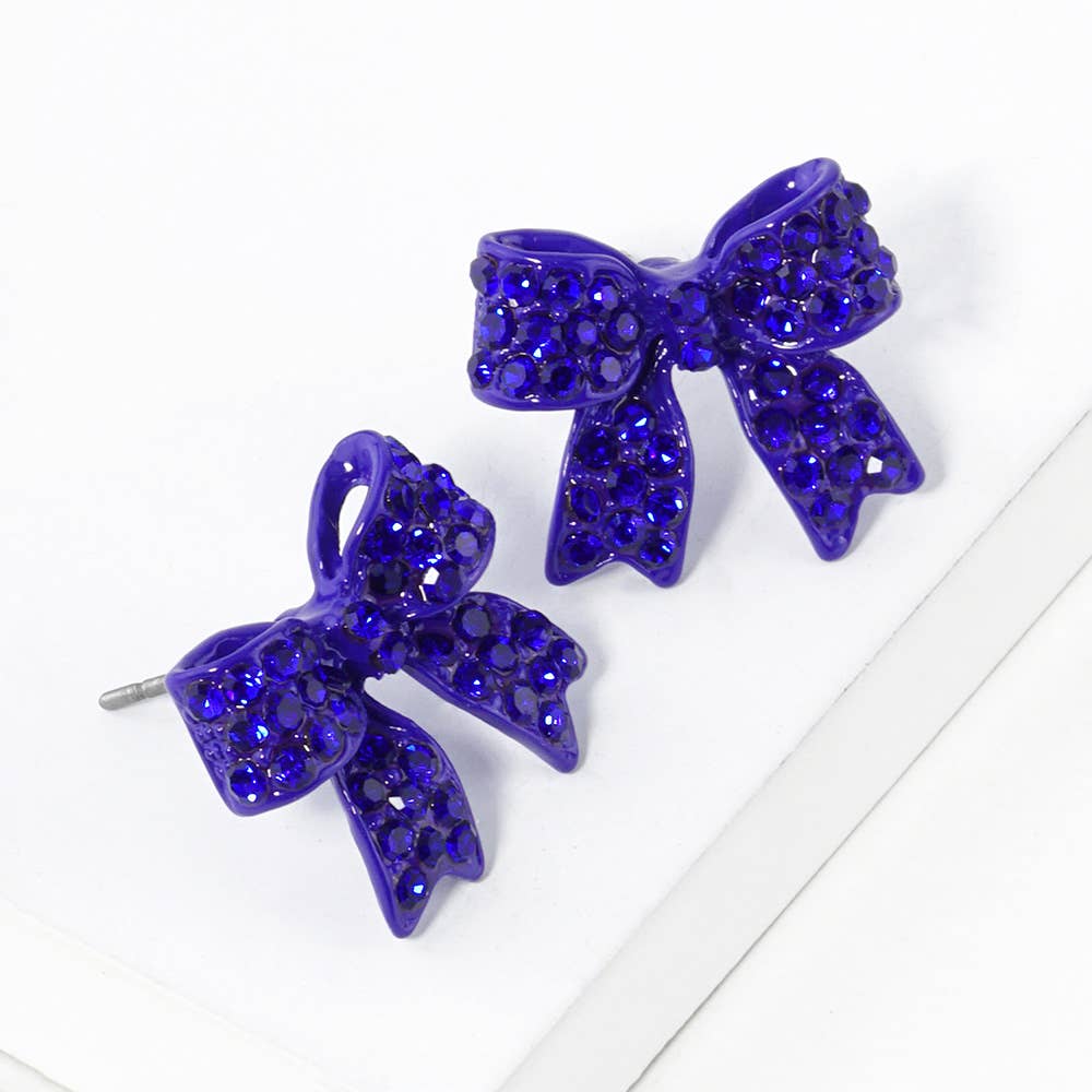 Crystal Rhinestone Pave Bow Stud Earrings