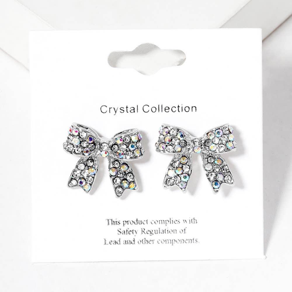 Crystal Rhinestone Pave Bow Stud Earrings