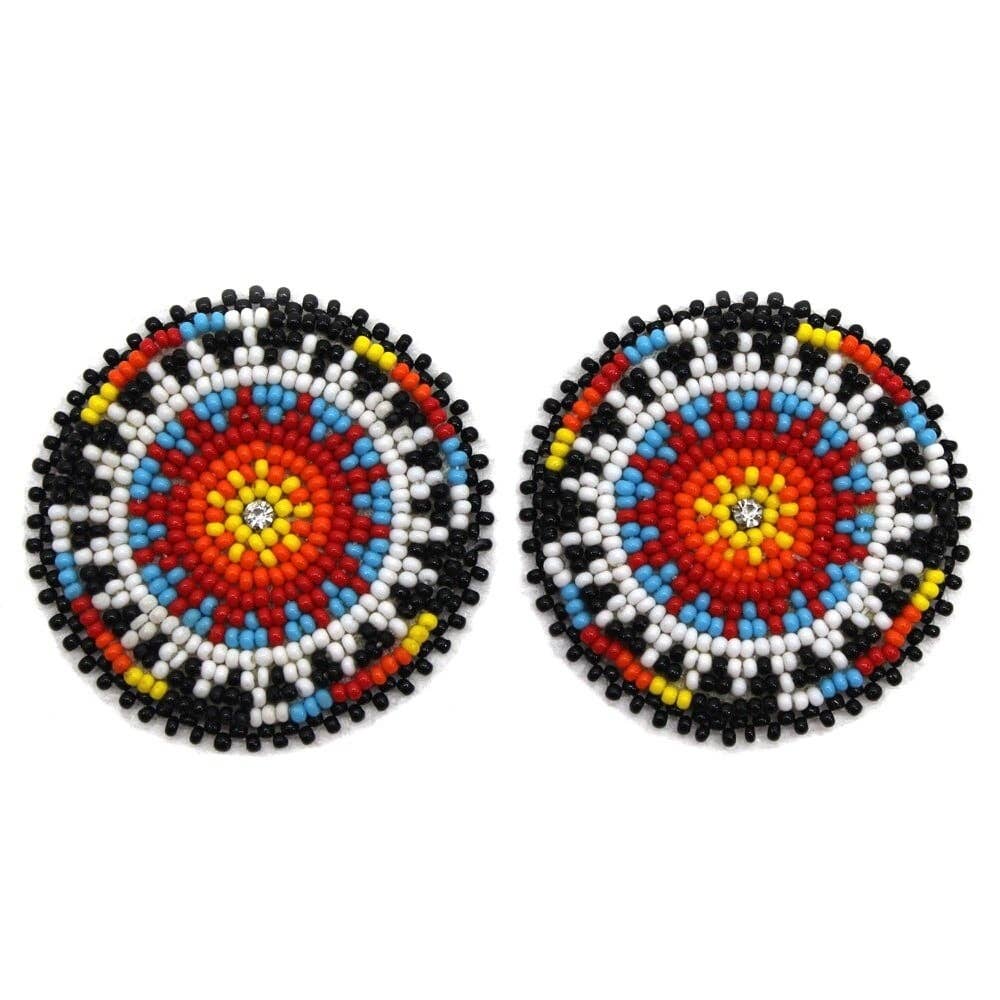 Handmade Native Style Post Earrings - Multi-Color Beaded Round